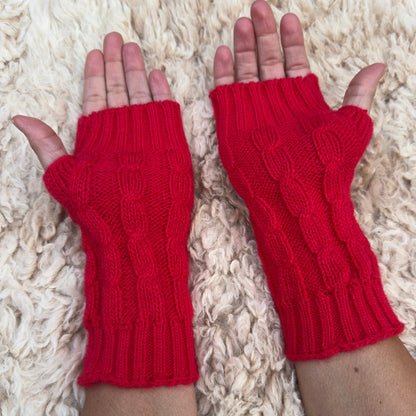 Navy Alpaca Blend Cable Knit Fingerless Gloves