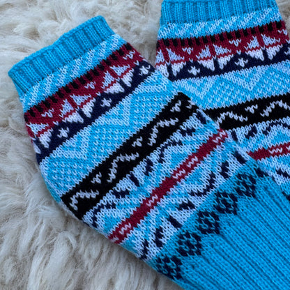 Alpaca Blend Fair Isle Fingerless Gloves- Turquoise