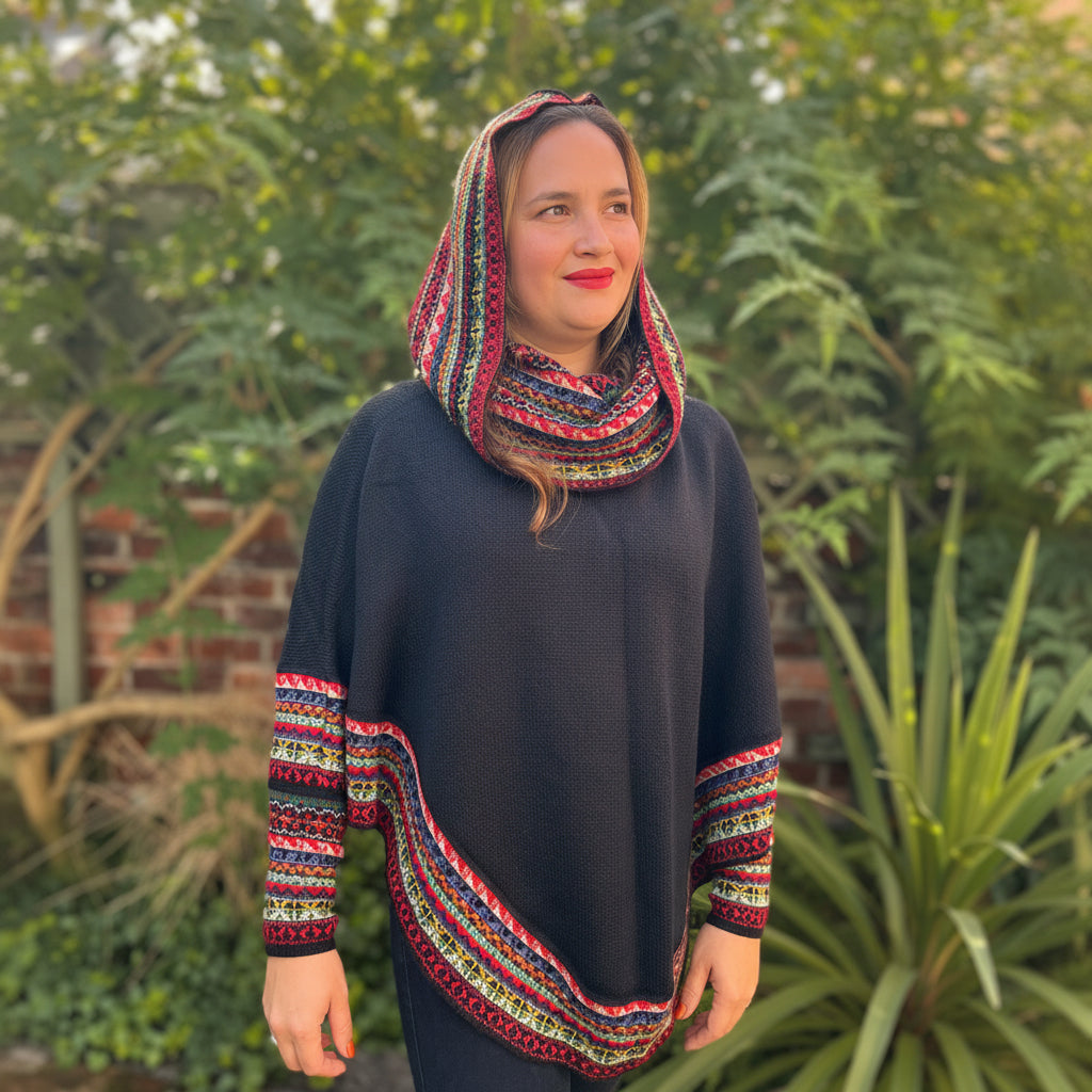 Black and Red Alpaca Poncho