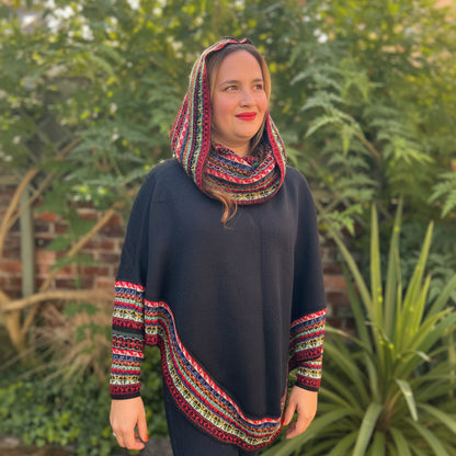 Black and Red Alpaca Poncho