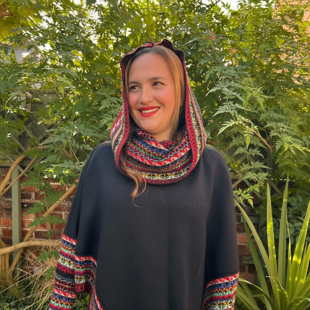 Black and Red Alpaca Poncho