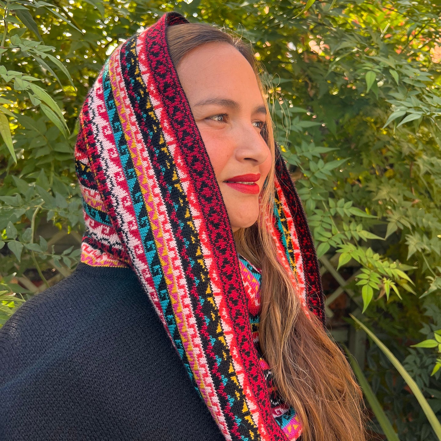 Black and Pink Alpaca Poncho