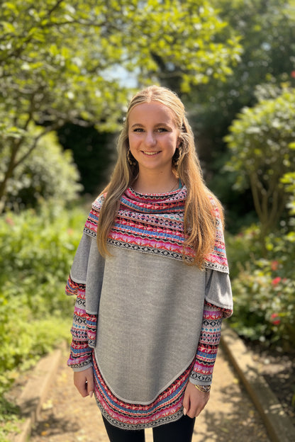 Grey and Pink Alpaca Poncho