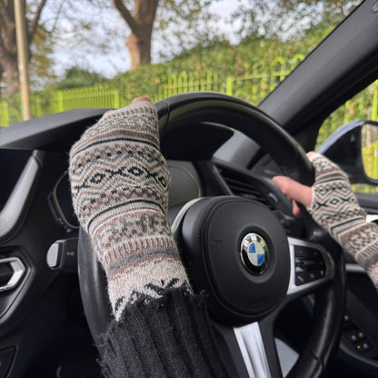Alpaca Fingerless Gloves Christmas Gift - Fair Isle Style