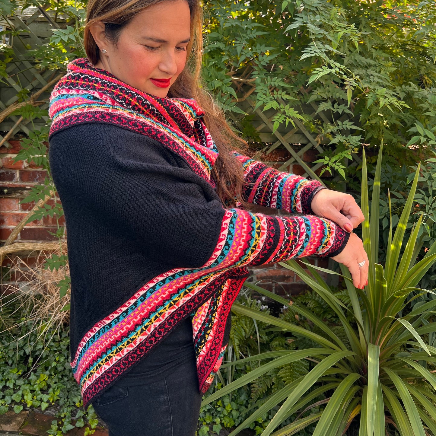 Black and Pink Alpaca Poncho