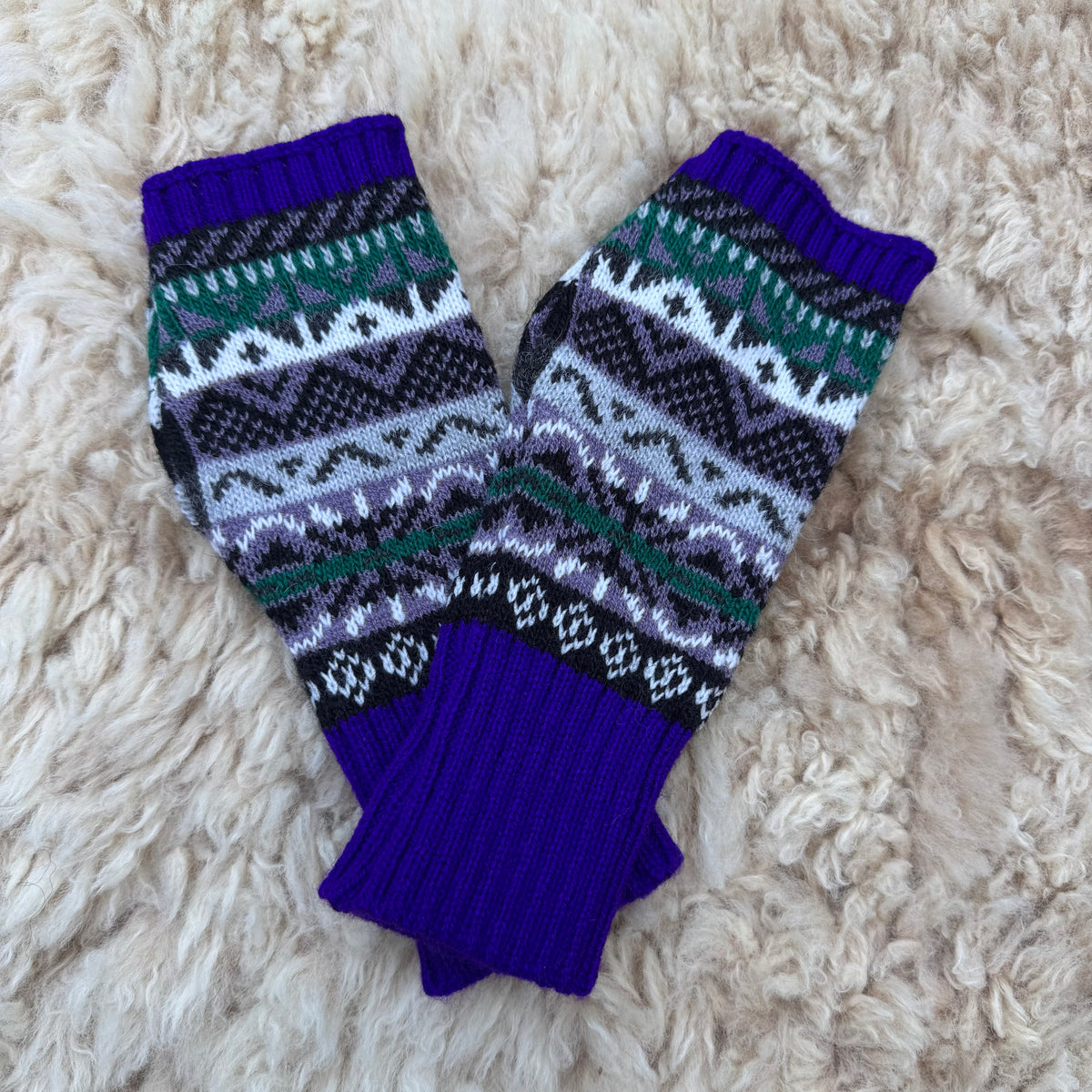 Alpaca Blend Fair Isle Fingerless Gloves- Purple