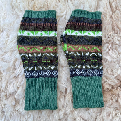 Alpaca Blend Fair Isle Fingerless Gloves-Olive Green