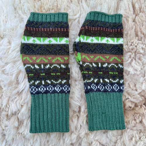 Alpaca Blend Fair Isle Fingerless Gloves-Olive Green