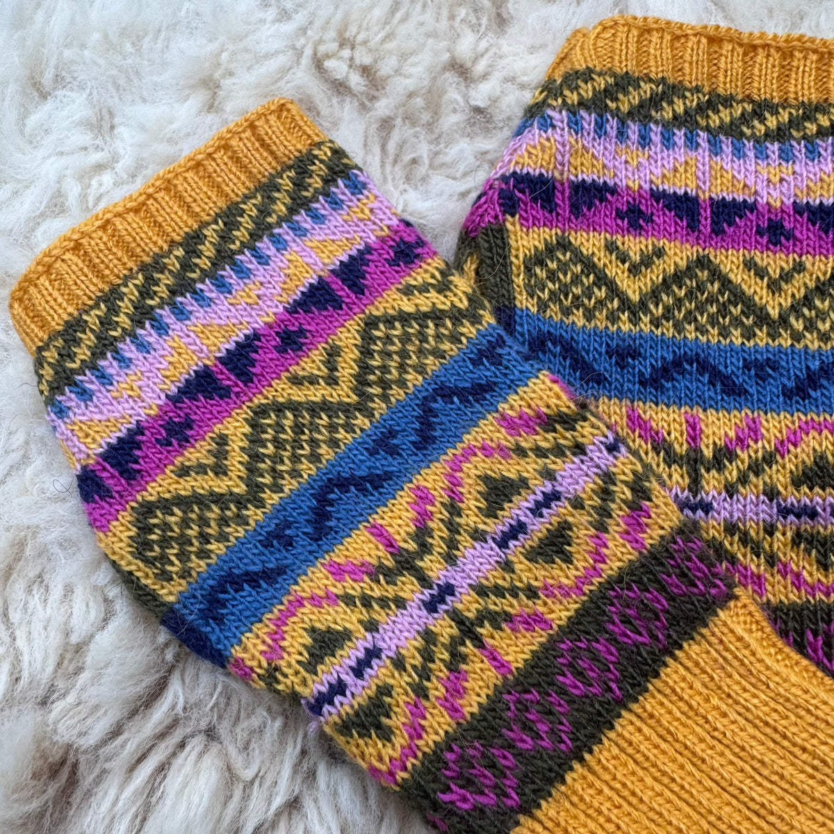 Alpaca Blend Fair Isle Fingerless Gloves- Mustard
