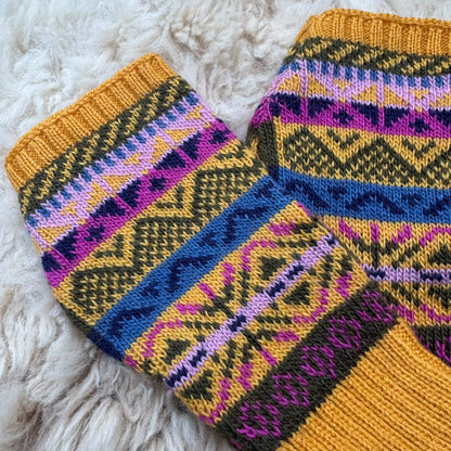 Alpaca Blend Fair Isle Fingerless Gloves- Mustard