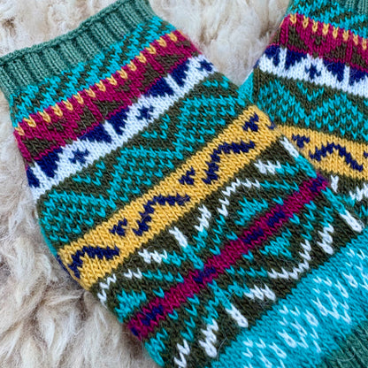 Alpaca Blend Fair Isle Fingerless Gloves- Sage Green