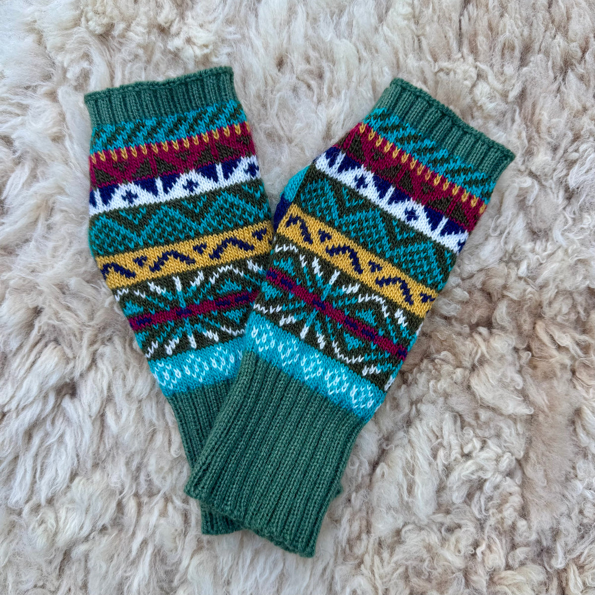 Alpaca Blend Fair Isle Fingerless Gloves- Sage Green