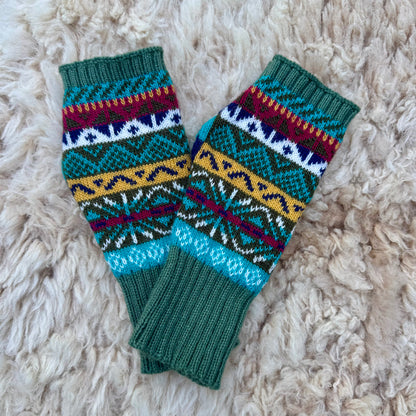 Alpaca Blend Fair Isle Fingerless Gloves- Sage Green