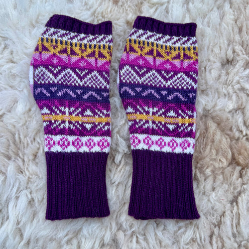 Alpaca Blend Fair Isle Fingerless Gloves- Purple