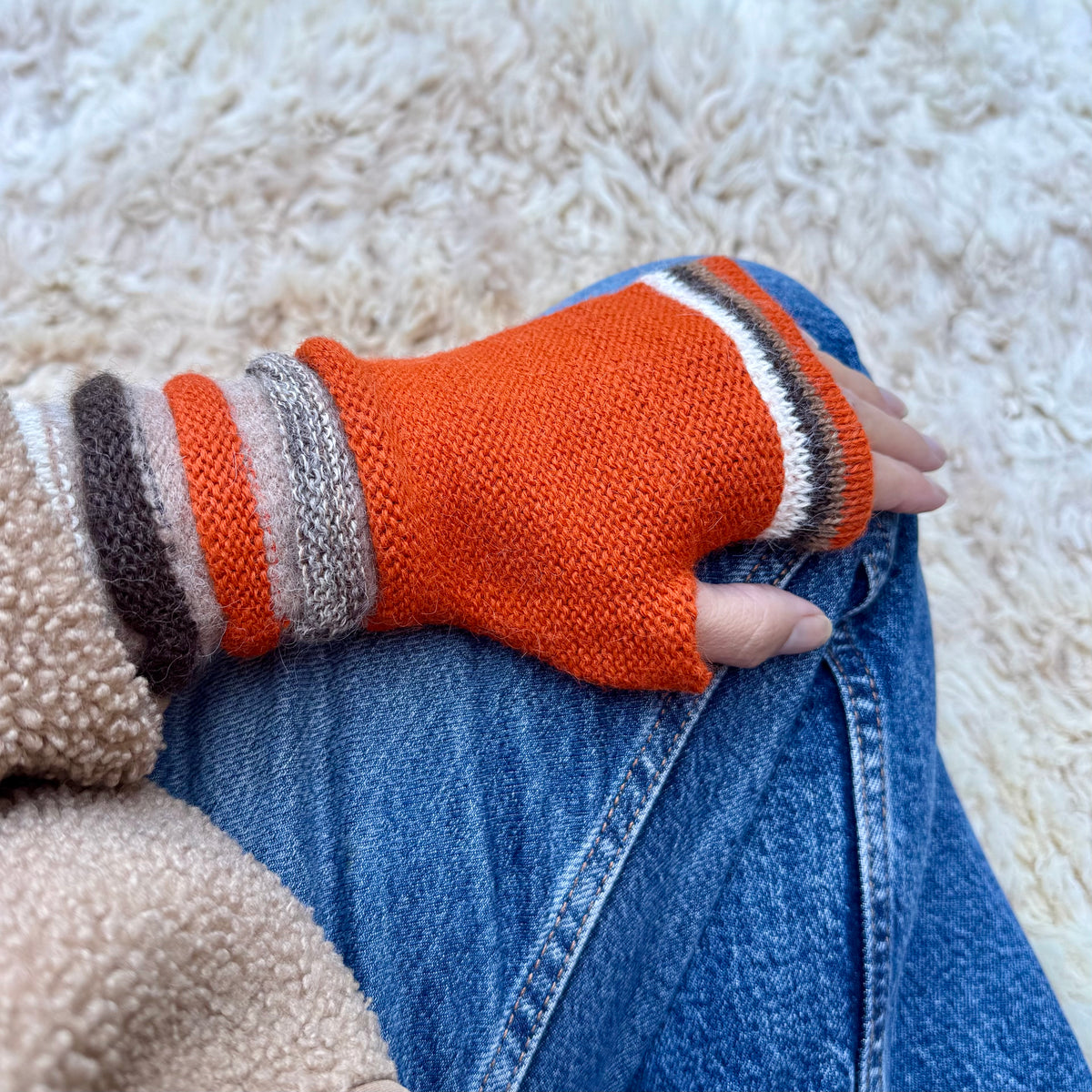 Terracotta Baby Alpaca Fingerless Gloves | 100% Baby Alpaca