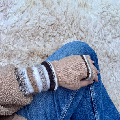 Camel Baby Alpaca Fingerless Gloves | Natural Beige Wrist Warmers