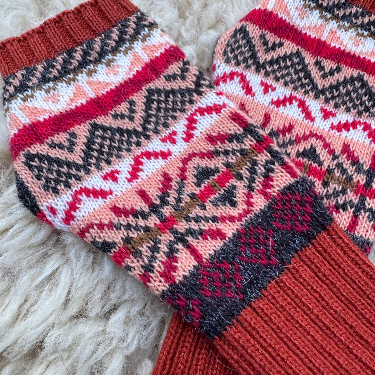 Alpaca Blend Fair Isle Fingerless Gloves- Terracota