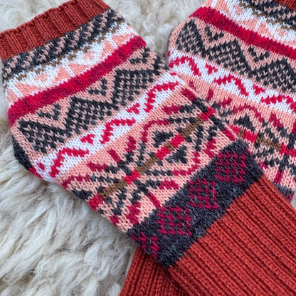 Alpaca Blend Fair Isle Fingerless Gloves- Terracota
