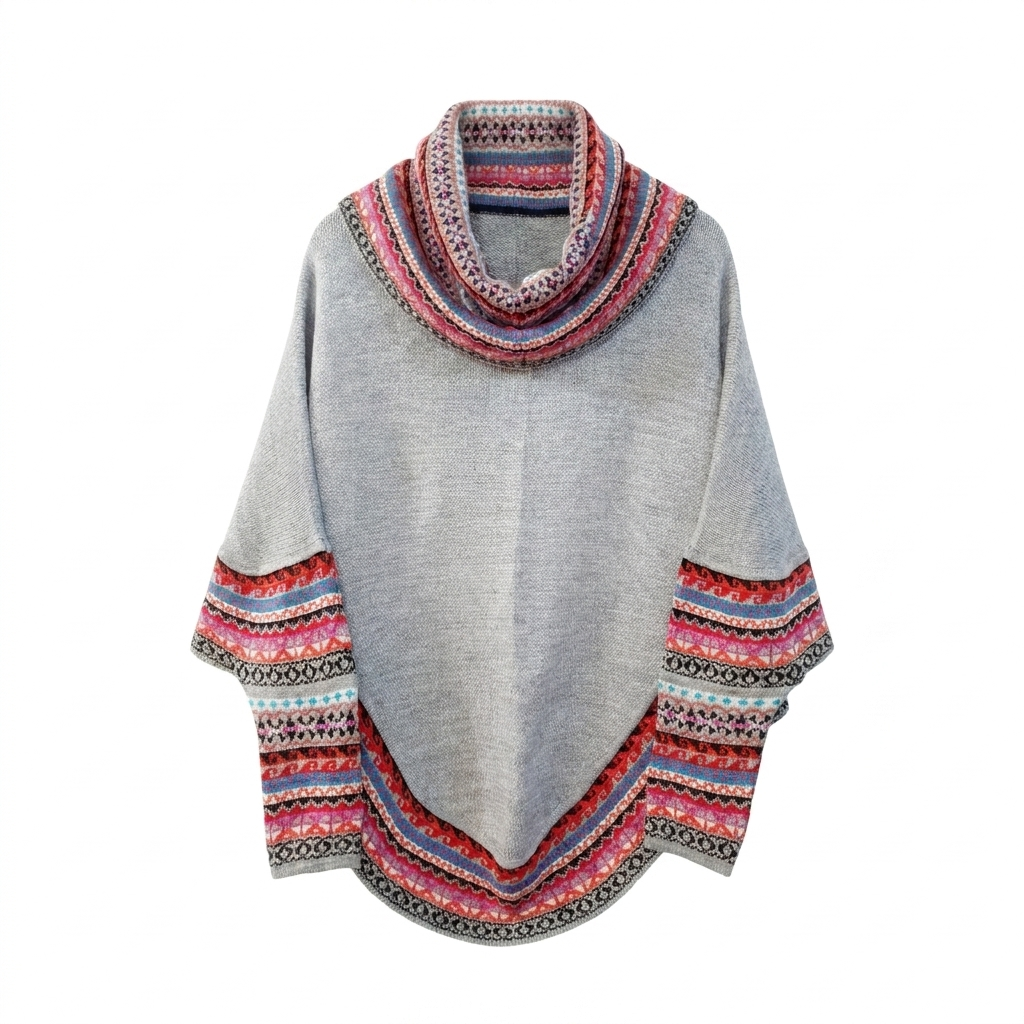 Grey and Pink Alpaca Poncho