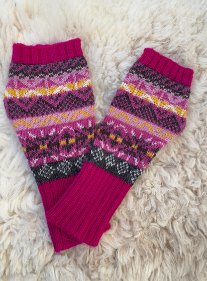 Fuchsia & Yellow Fair Isle Alpaca Fingerless Gloves
