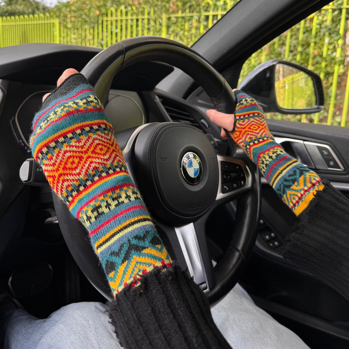 Alpaca Fingerless Gloves - Fair Isle Style