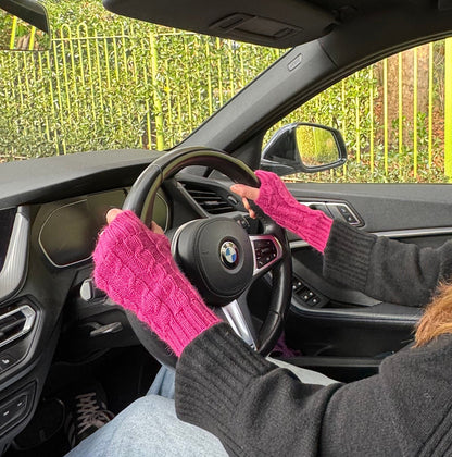 Pink Alpaca Blend Cable Knit Fingerless Gloves