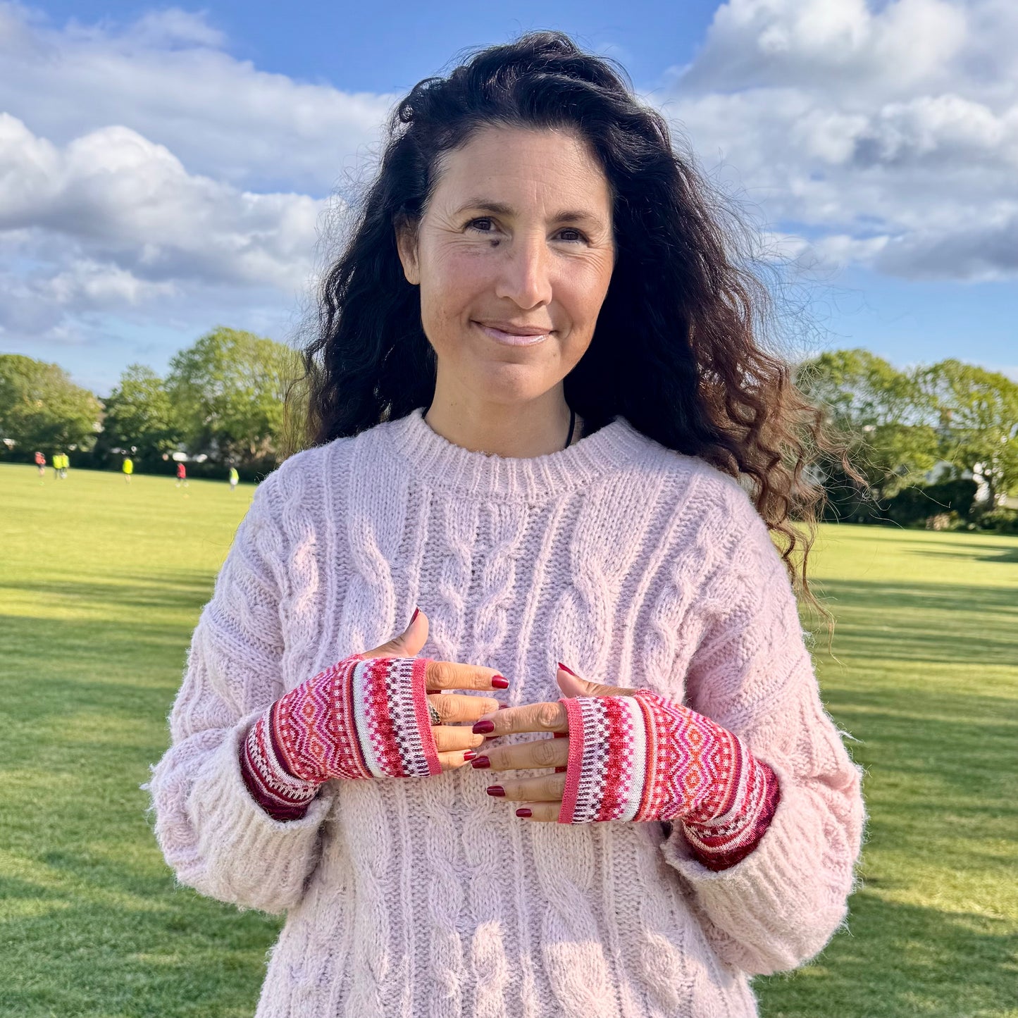 Alpaca Fingerless Gloves - Fair Isle Style