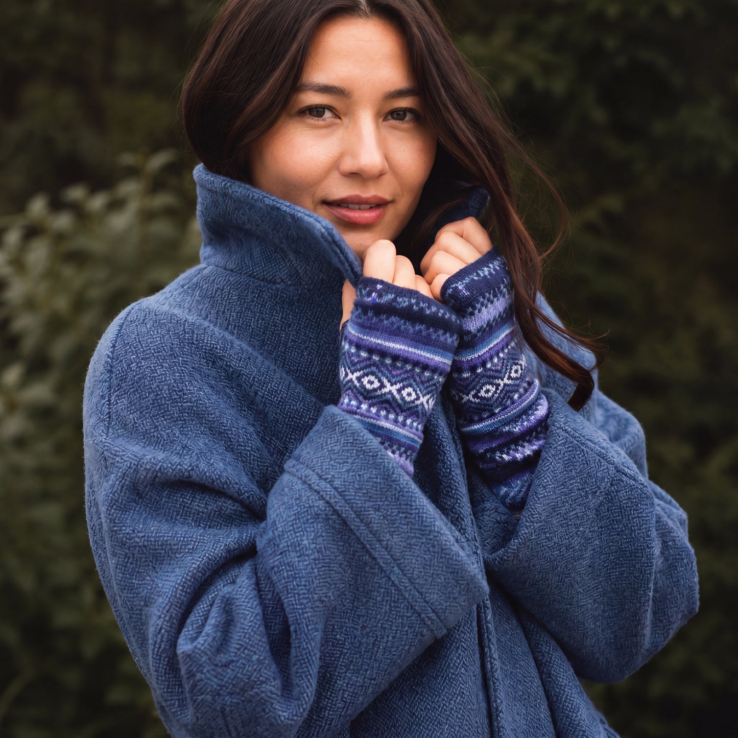 Alpaca Fingerless Gloves - Fair Isle Style