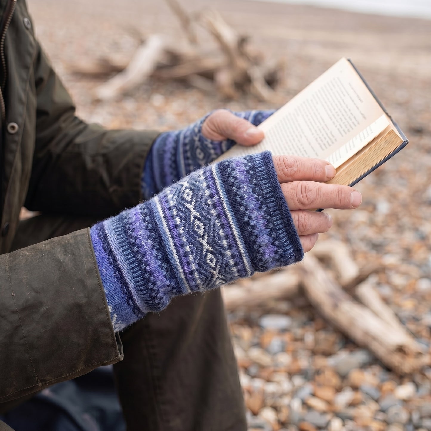 Alpaca Fingerless Gloves - Fair Isle Style