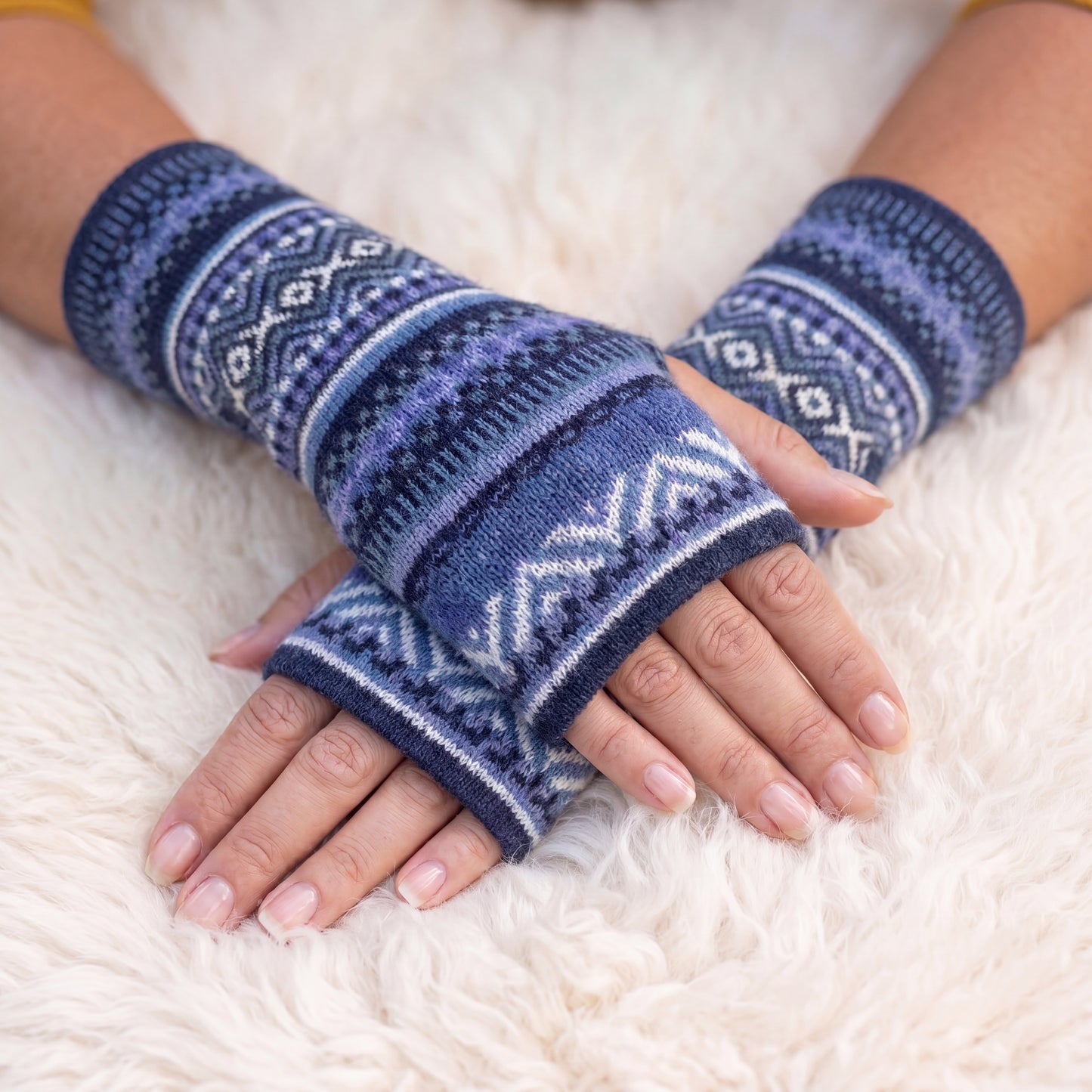 Alpaca Fingerless Gloves - Fair Isle Style