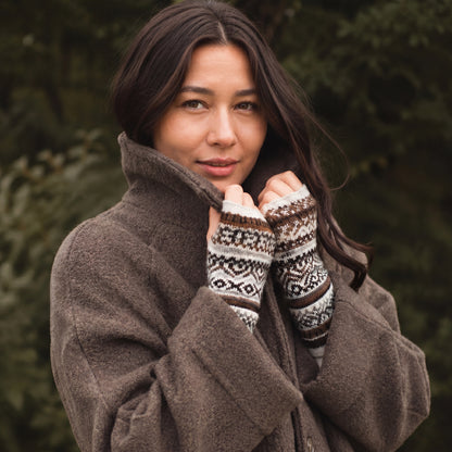 Alpaca Fingerless Gloves - Fair Isle Style