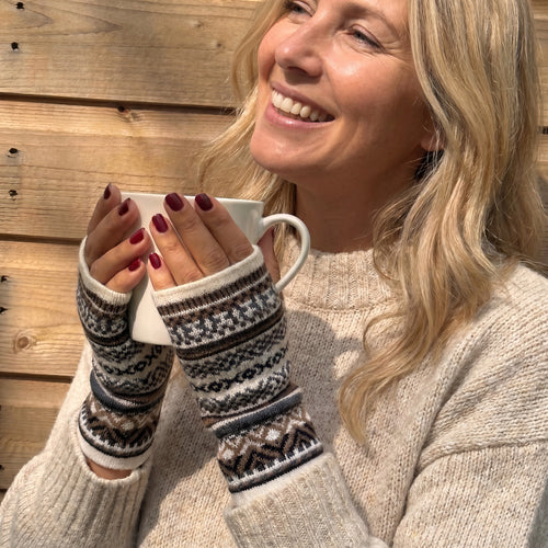 Alpaca Fingerless Gloves - Fair Isle Style
