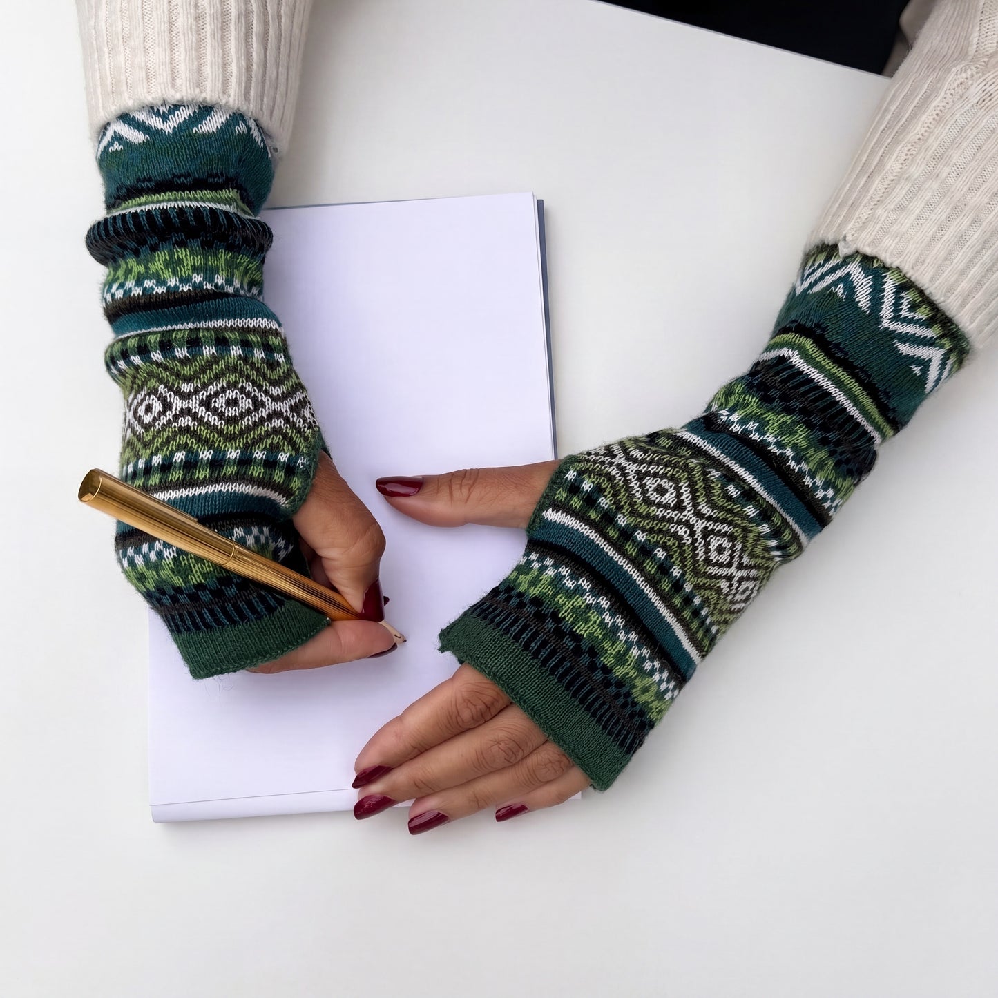 Alpaca Fingerless Gloves - Fair Isle Style