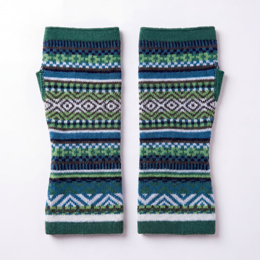 Alpaca Fingerless Gloves - Fair Isle Style