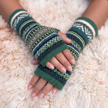 Alpaca Fingerless Gloves - Fair Isle Style