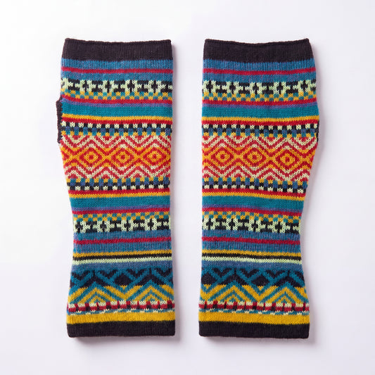 Alpaca Fingerless Gloves - Fair Isle Style