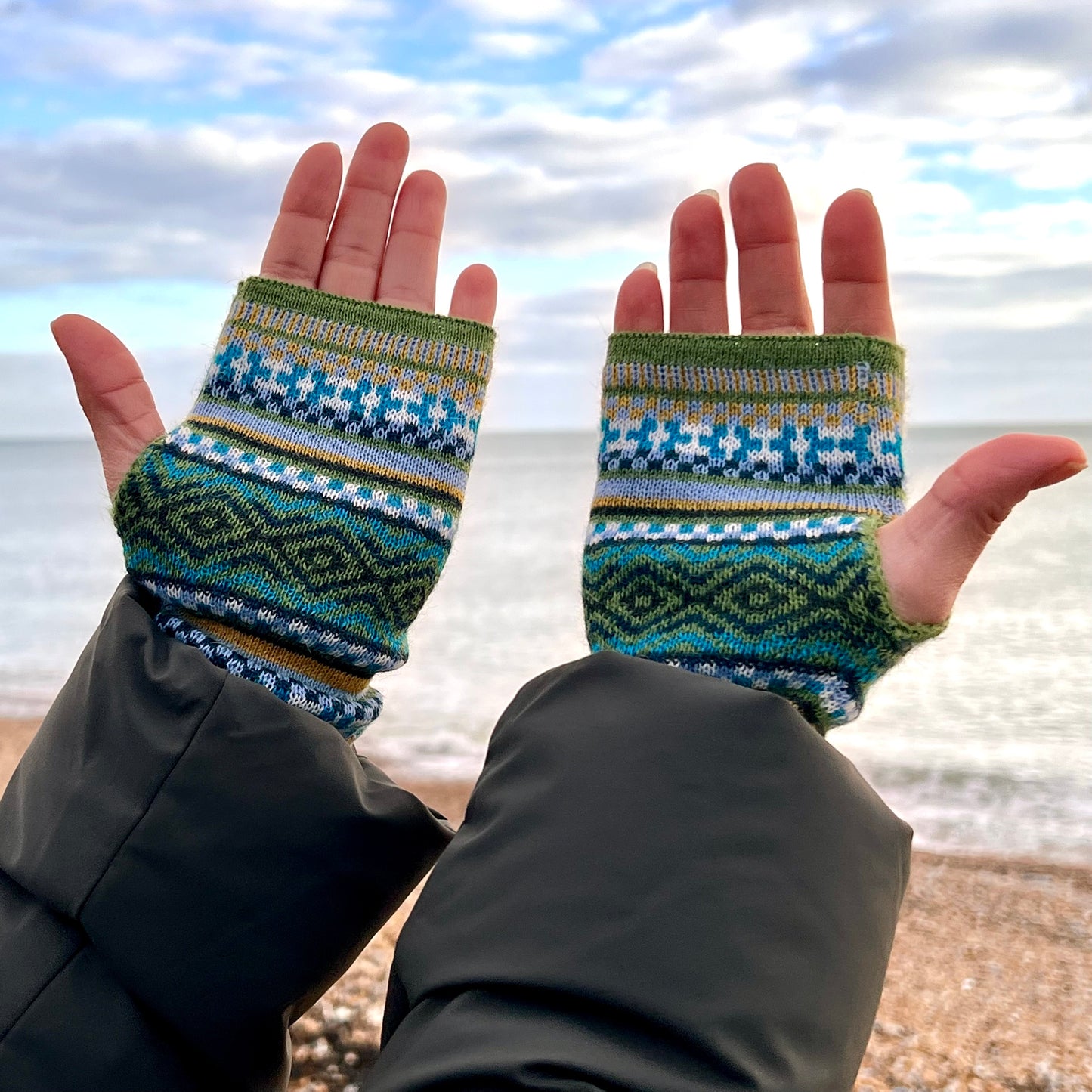 Pink Alpaca Fingerless Gloves - Fair Isle Style