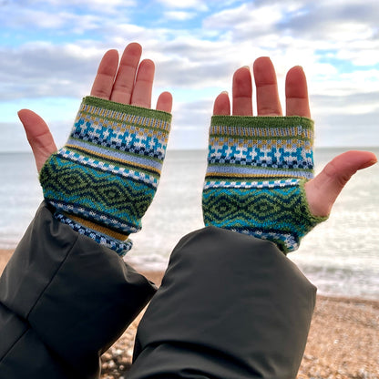 Pink Alpaca Fingerless Gloves - Fair Isle Style