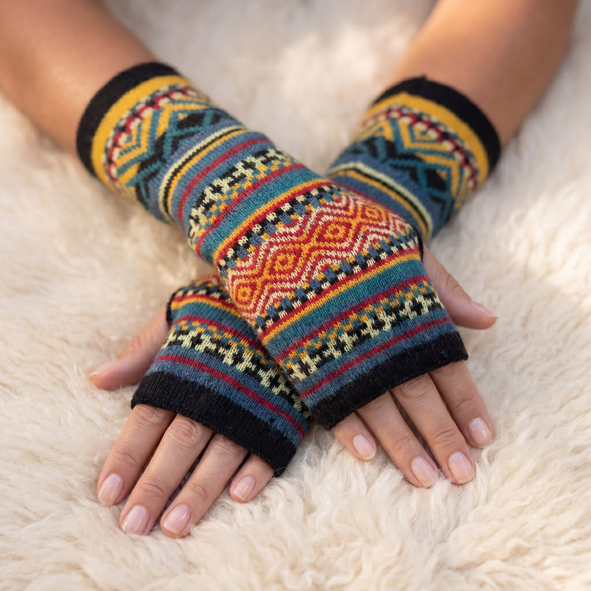 Alpaca Fingerless Gloves - Fair Isle Style