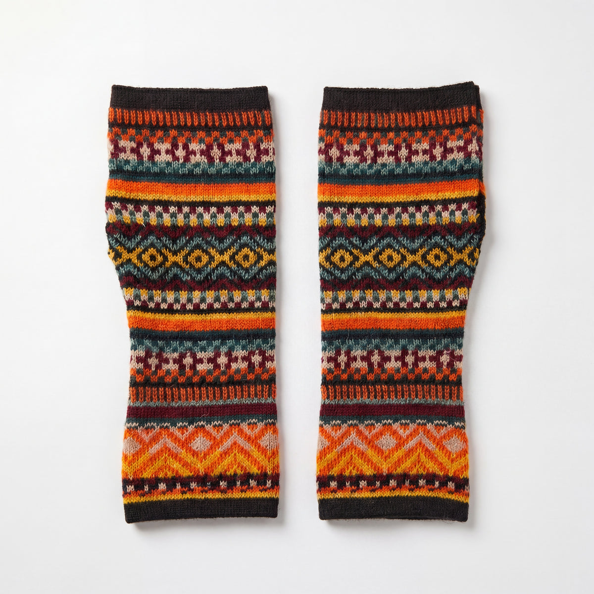 Orange Alpaca Fingerless Gloves - Fair Isle Style