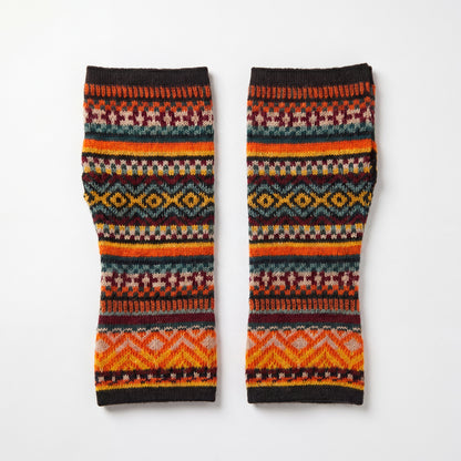 Orange Alpaca Fingerless Gloves - Fair Isle Style