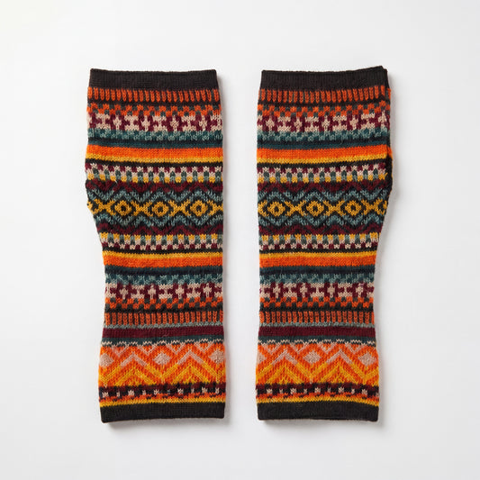 Orange Alpaca Fingerless Gloves - Fair Isle Style