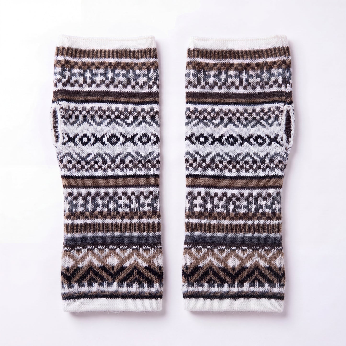 Alpaca Fingerless Gloves - Fair Isle Style