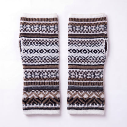 Alpaca Fingerless Gloves - Fair Isle Style