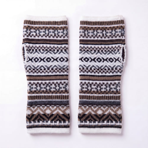Cream & Cocoa Fair Isle Baby Alpaca Fingerless Gloves