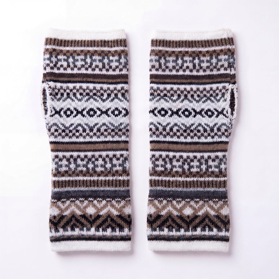 Cream & Cocoa Fair Isle Baby Alpaca Fingerless Gloves
