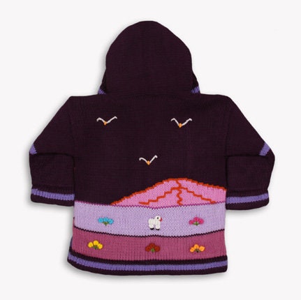 Plum Purple Hand-Embroidered Fleece-Lined Kids Cardigan, photo 4