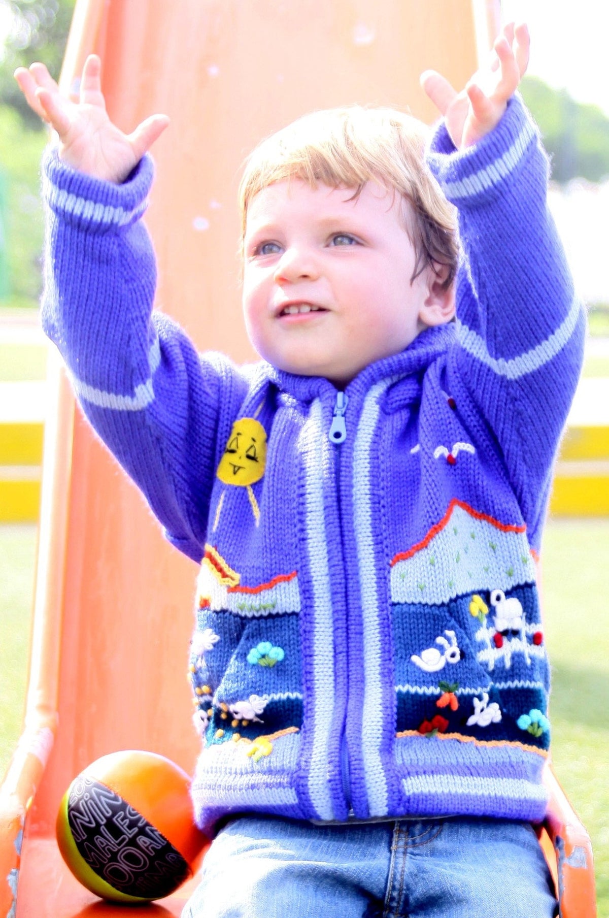Periwinkle Blue Hand-Embroidered Fleece-Lined Kids Cardigan, photo 3