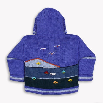 Periwinkle Blue Hand-Embroidered Fleece-Lined Kids Cardigan, photo 4