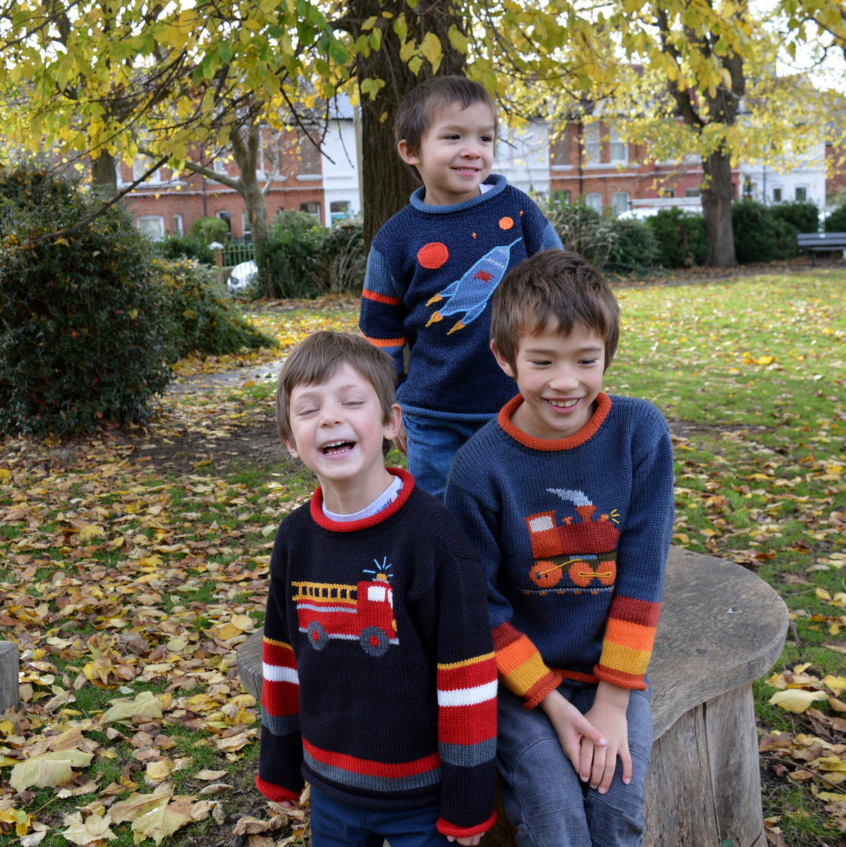 Midnight Navy Fire Engine Hand-Embroidered Alpaca Kids Jumper, photo 4